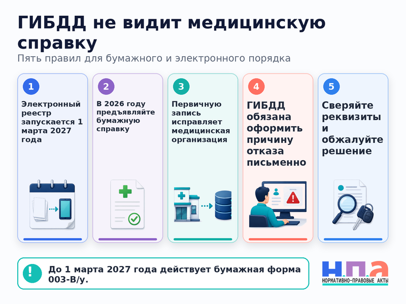 Электронная медицинская справка водителя не появилась в базе, и ГИБДД отказывает в выдаче или замене прав