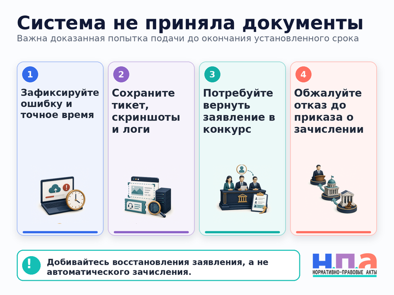 Электронная система приема не приняла документы абитуриента до окончания срока