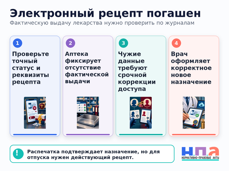 Электронный рецепт оказался погашен в аптеке или оформлен на другого пациента
