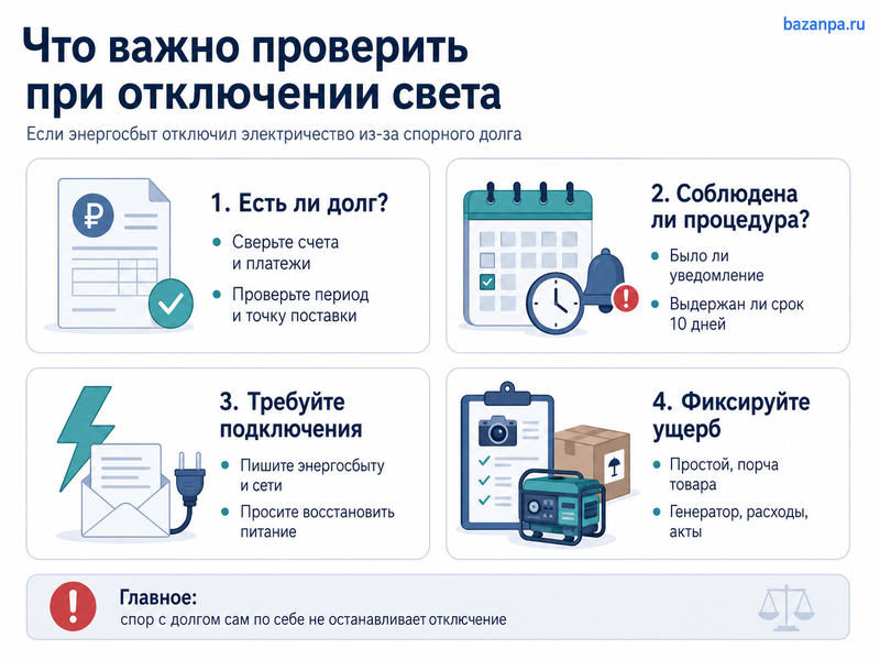 Энергосбыт отключил электричество бизнесу из-за спорного долга как срочно восстановить подачу и взыскать убытки