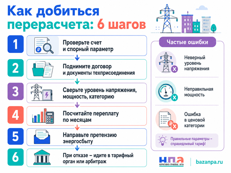 Энергосбытовая компания применила неправильный тариф как бизнесу пересчитать оплату за электроэнергию