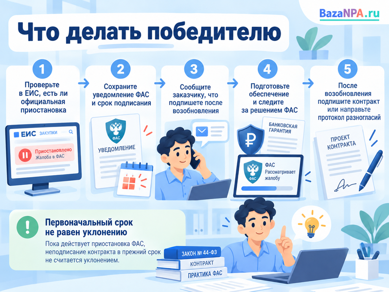 ФАС приостановила закупку - когда победителю подписывать контракт