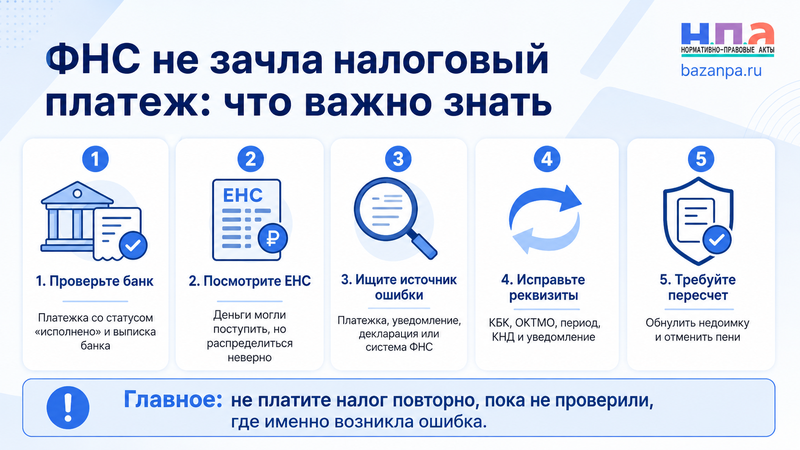 ФНС неправильно зачла налоговый платеж как разыскать деньги и обнулить недоимку в 2026 году
