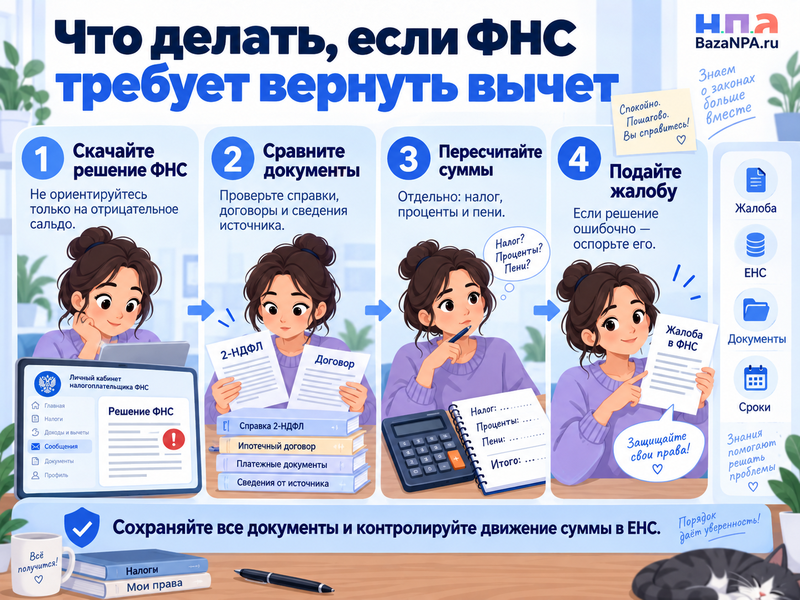 ФНС требует вернуть уже полученный налоговый вычет и пени что делать