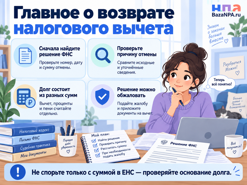 ФНС требует вернуть уже полученный налоговый вычет и пени что делать