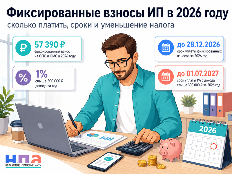 Фиксированные взносы ИП в 2026 году сколько платить, сроки и уменьшение налога