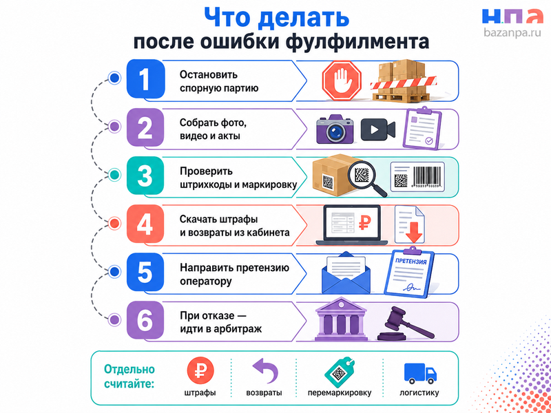 Фулфилмент-оператор перепутал маркировку, штрихкоды, упаковку или комплектацию товаров кто отвечает за штрафы и возвраты