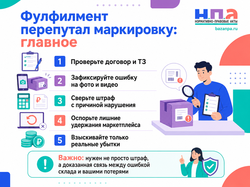 Фулфилмент-оператор перепутал маркировку, штрихкоды, упаковку или комплектацию товаров кто отвечает за штрафы и возвраты