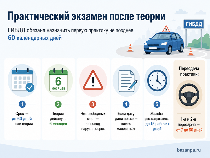 ГИБДД не назначает практический экзамен после сдачи теории: срок 60 дней и порядок подачи жалобы