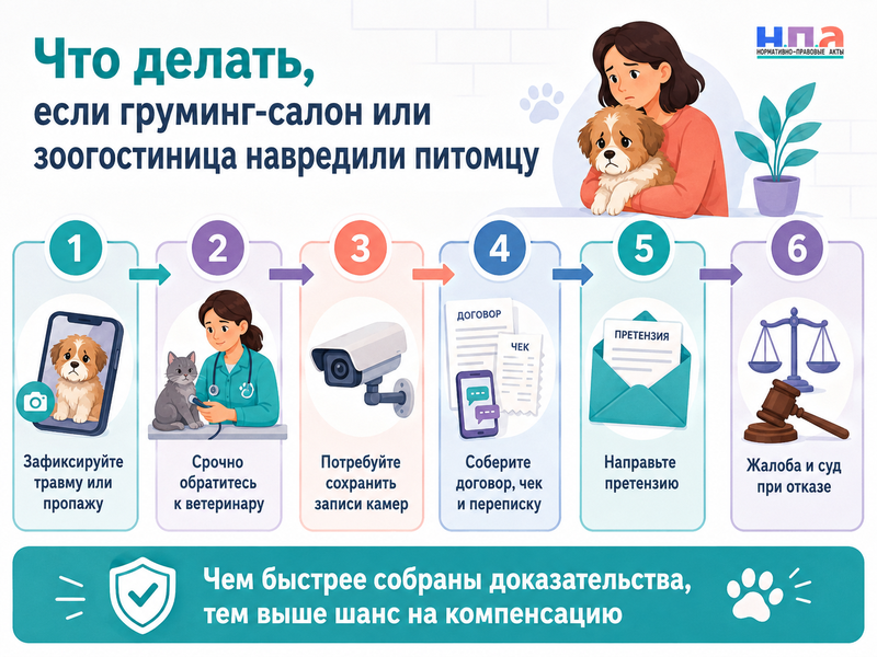 Груминг-салон или гостиница для животных причинили вред либо потеряли питомца