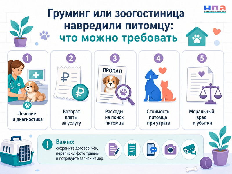 Груминг-салон или гостиница для животных причинили вред либо потеряли питомца