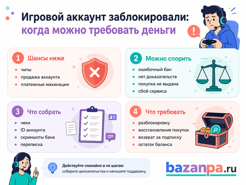 Игровой аккаунт заблокировали вместе с донатом и покупками: можно ли вернуть деньги