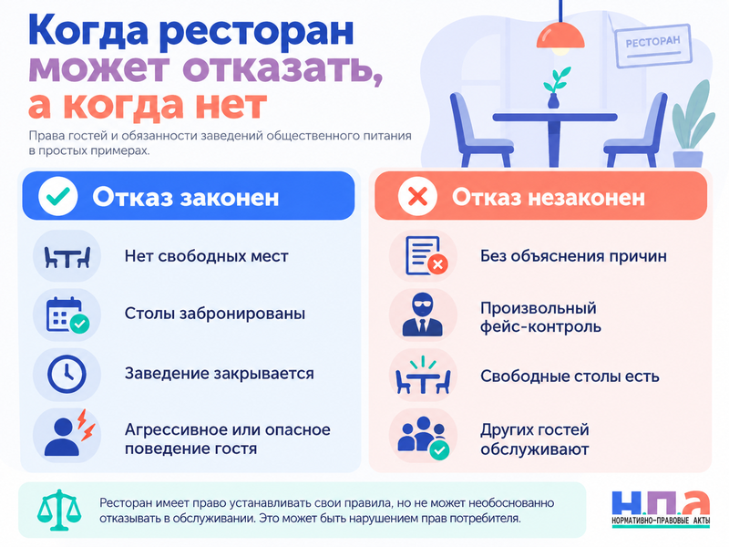 Имеет ли право ресторан отказать в обслуживании без объяснения причины