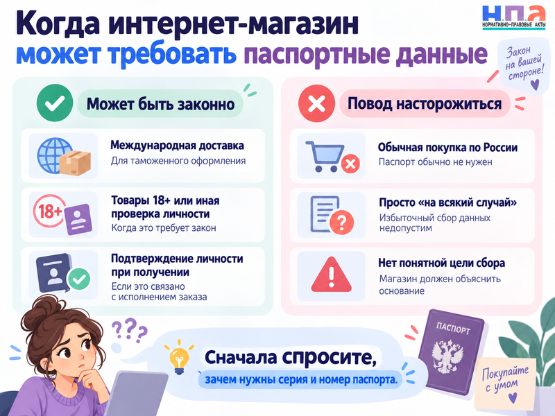 Интернет-магазин требует паспортные данные при заказе законно ли это