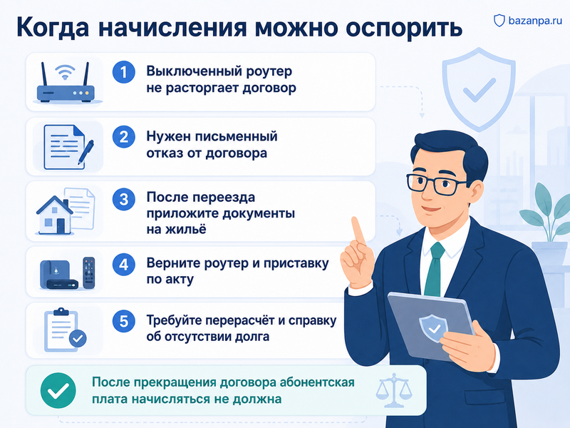 Интернет-провайдер продолжает начислять плату после переезда или отключения интернета расторжение договора и списание долга