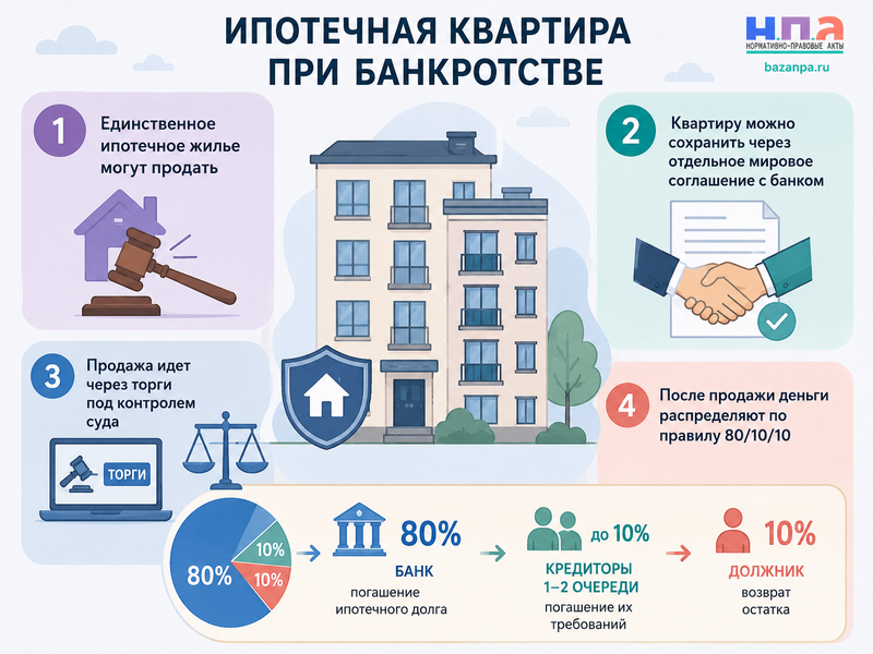 Ипотечная квартира при банкротстве в 2026 году: продадут ли единственное жилье и как распределят деньги