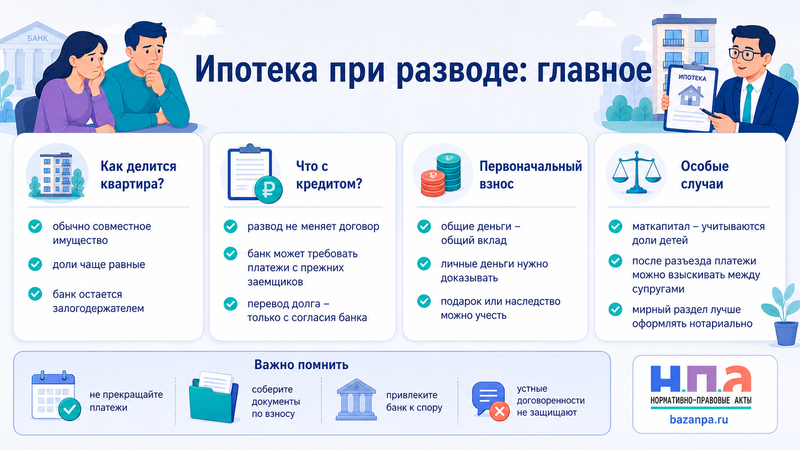 Ипотека при разводе как разделить квартиру, кредит и первоначальный взнос