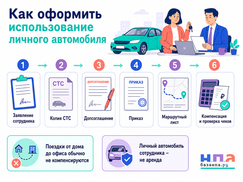 Использование личного автомобиля в служебных целях компенсация, документы и налоги