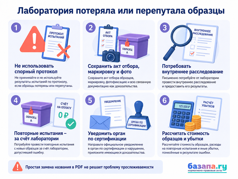 Испытательная лаборатория потеряла образцы продукции, перепутала их или выдала протокол испытаний на другой товар