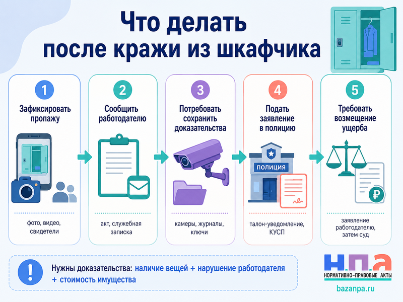 Из шкафчика, раздевалки или служебного помещения украли личные вещи работника: отвечает ли работодатель