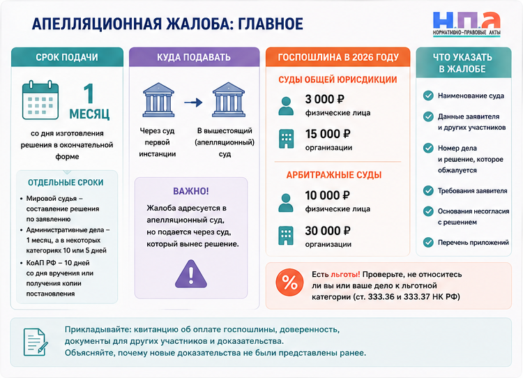 Как обжаловать решение суда апелляционная жалоба, срок и госпошлина