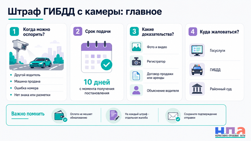 Как обжаловать штраф ГИБДД с камеры: срок, доказательства и жалоба