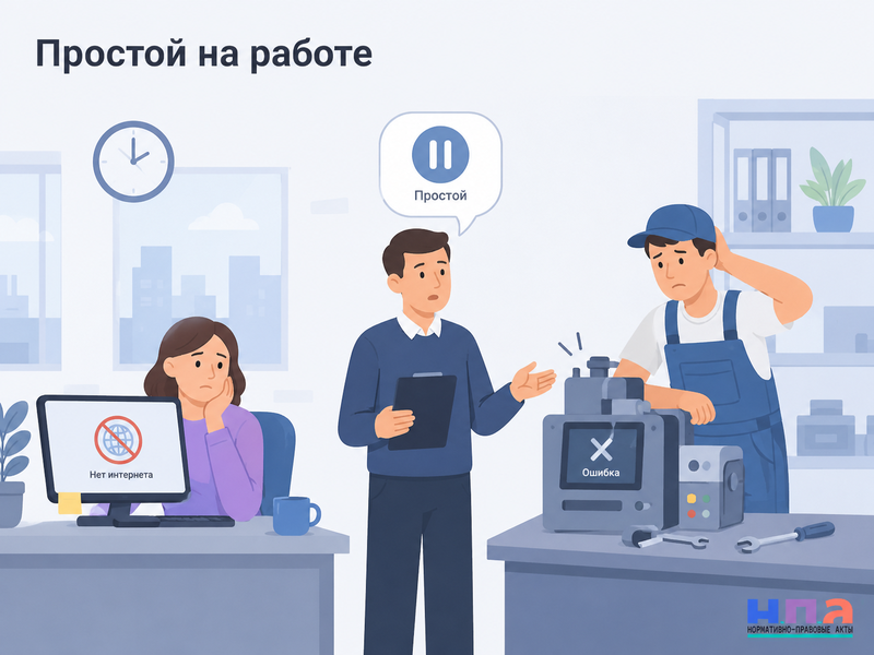 Как оплачивается простой на работе при отсутствии заказов, поломке оборудования или отключении интернета