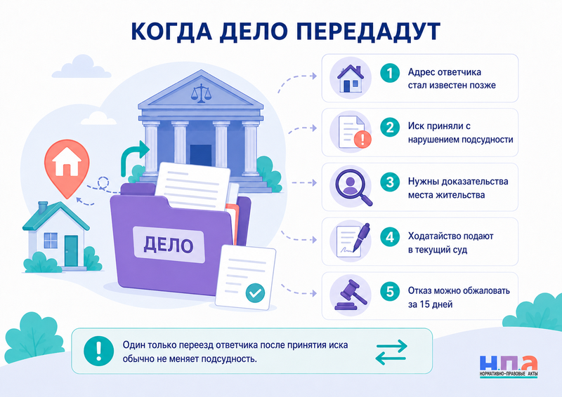 Как передать гражданское дело в другой суд по месту жительства ответчика