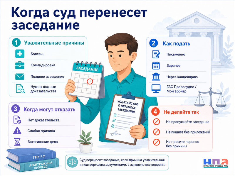 Как перенести судебное заседание ходатайство об отложении и уважительные причины