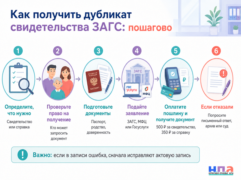 Как получить дубликат свидетельства о рождении, браке, разводе или смерти