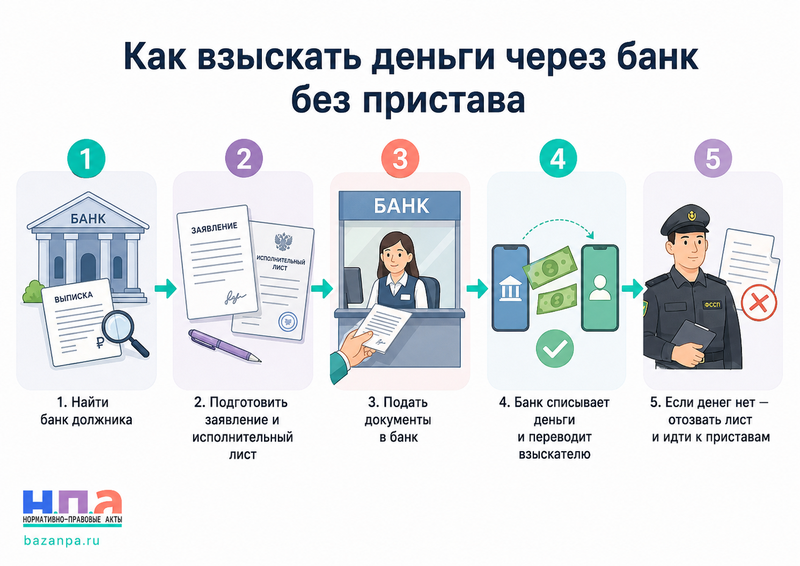Как предъявить исполнительный лист напрямую в банк и взыскать деньги без судебного пристава