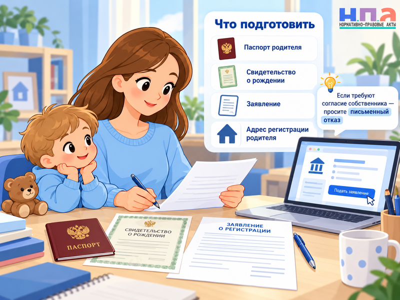 Как прописать ребёнка к матери или отцу, если собственник квартиры против