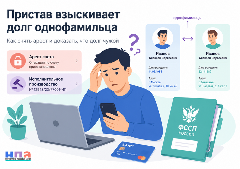 Как снять арест, если пристав взыскивает долг полного тёзки или однофамильца