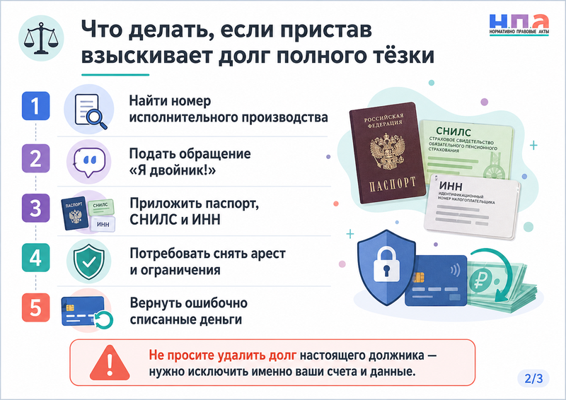 Как снять арест, если пристав взыскивает долг полного тёзки или однофамильца