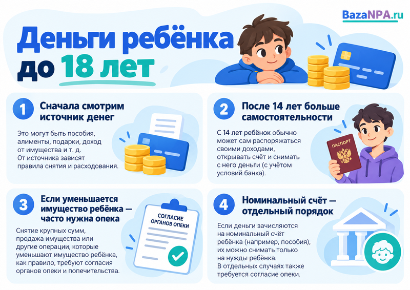 Как снять деньги со счёта ребёнка до 18 лет и нужна ли опека