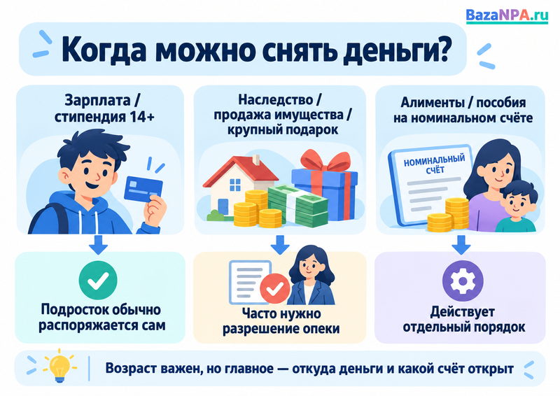 Как снять деньги со счёта ребёнка до 18 лет и нужна ли опека