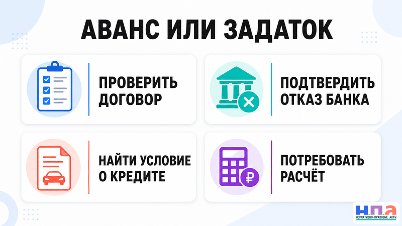Как вернуть аванс или задаток из автосалона после отказа банка