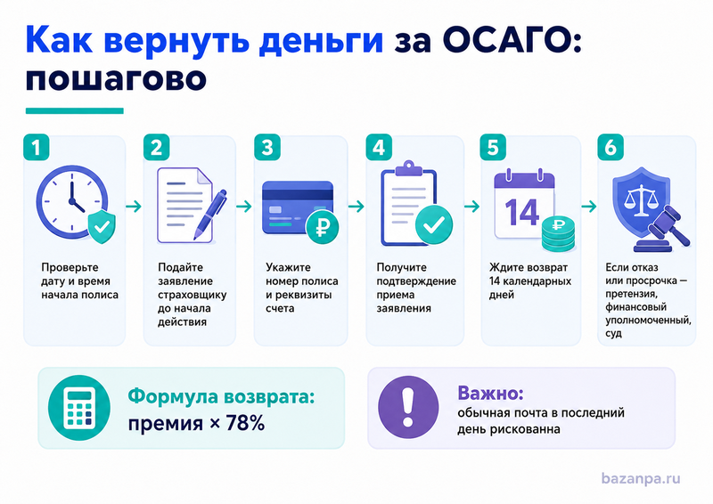 Как вернуть часть стоимости ОСАГО при отказе от полиса до начала его действия с 1 августа 2026 года