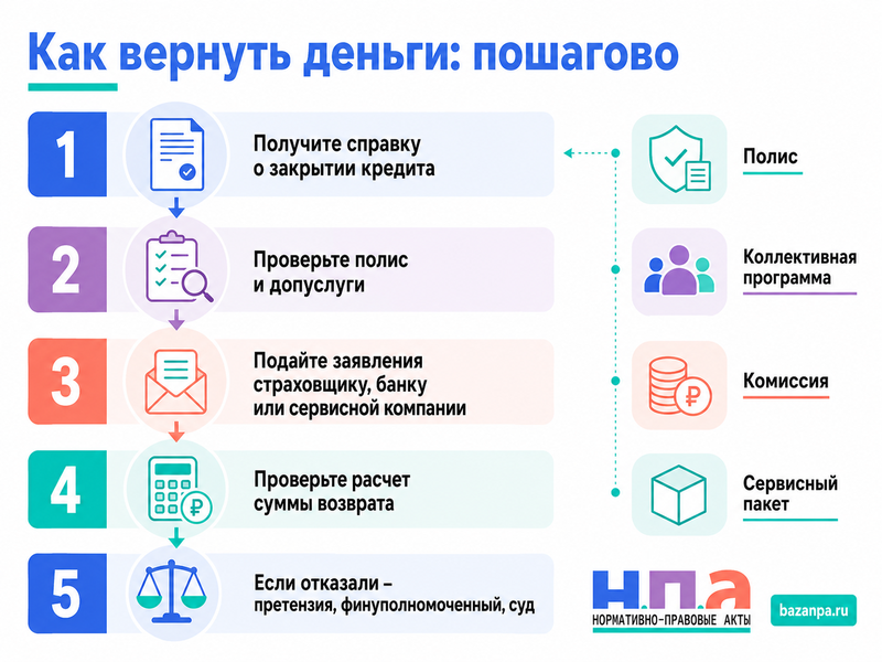 Как вернуть часть страховой премии и комиссию банка после досрочного погашения кредита