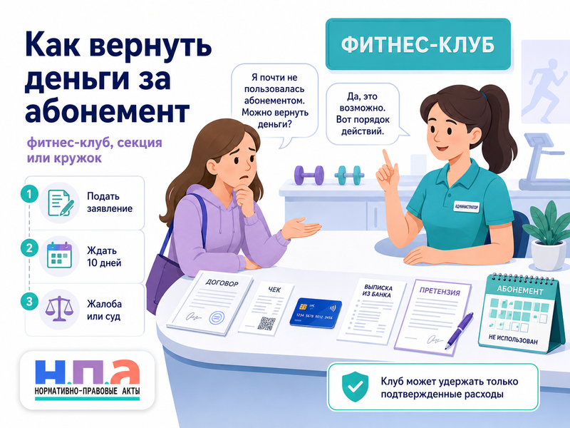 Как вернуть деньги за абонемент в фитнес-клуб, секцию или кружок