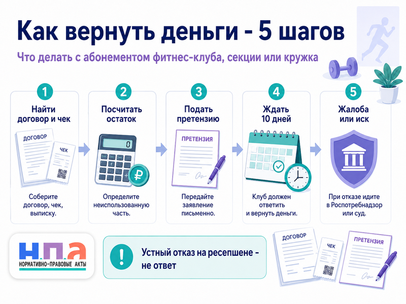 Как вернуть деньги за абонемент в фитнес-клуб, секцию или кружок