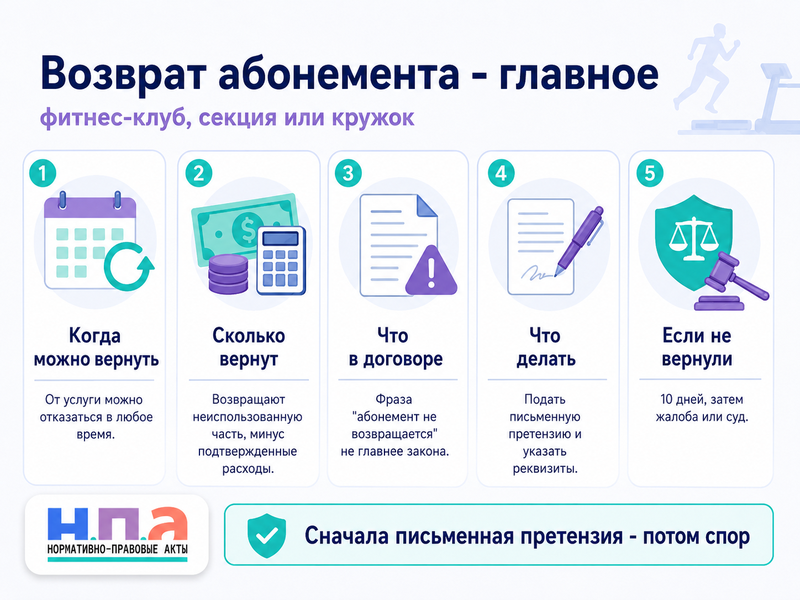 Как вернуть деньги за абонемент в фитнес-клуб, секцию или кружок