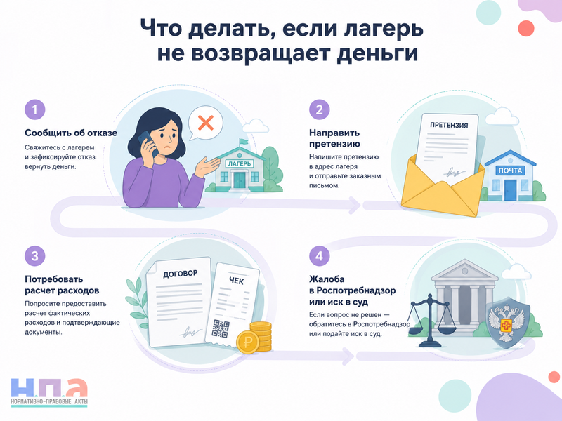 Как вернуть деньги за путевку в детский лагерь, если ребенок заболел или не поехал