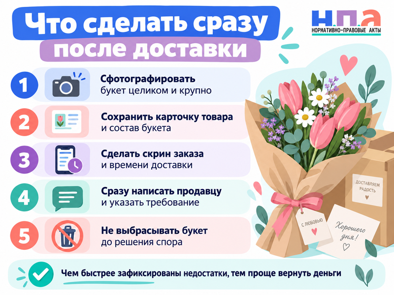 Как вернуть деньги за увядший или не соответствующий фото букет