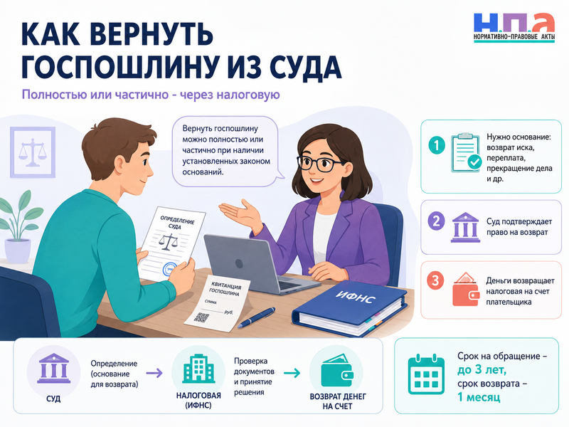 Как вернуть госпошлину из суда заявление, срок и документы