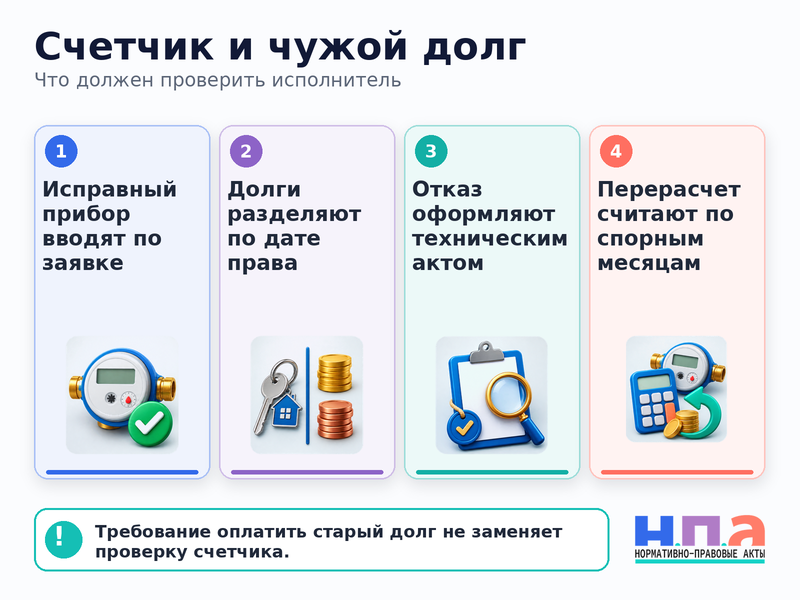 Как ввести счетчик, если УК ссылается на долг прежнего владельца