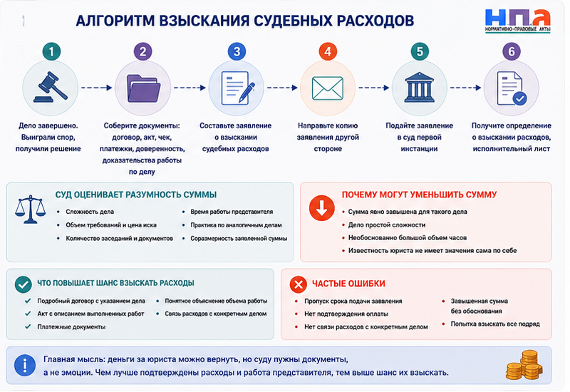 Как взыскать судебные расходы на юриста с проигравшей стороны
