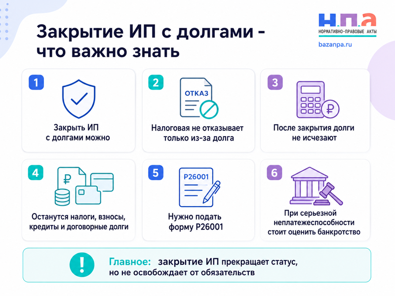 Как закрыть ИП с долгами по налогам, взносам и договорам