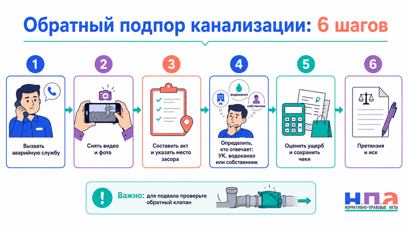 Канализация дала обратный подпор и затопила квартиру, подвал или коммерческое помещение сточными водами