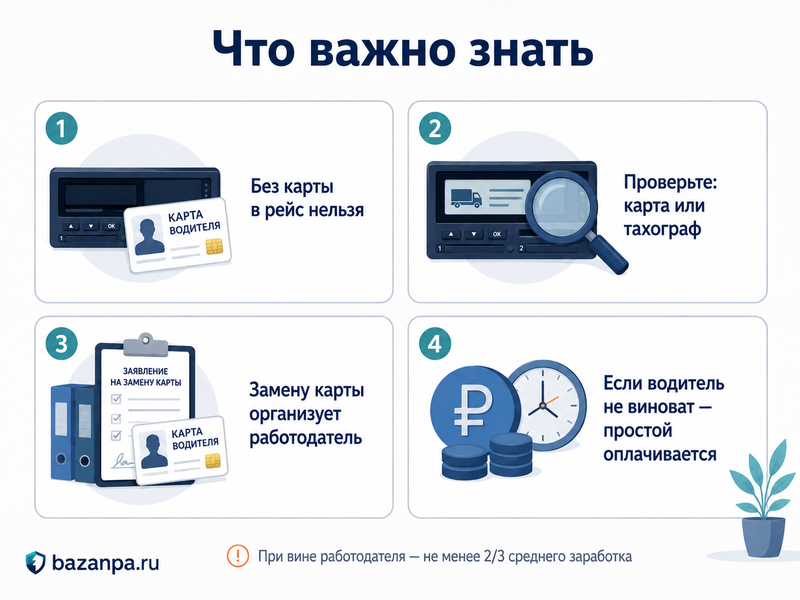 Карта водителя для тахографа не работает или заблокирована: кто заменяет и оплачивает простой